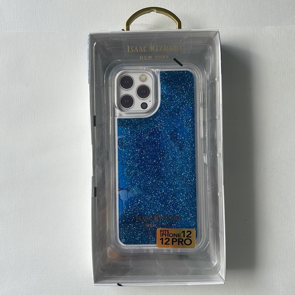 NWT ISAAC MIZRAHI iPHONE 12/ 12 PRO CASE LIQUID GLITTER BLUE FLORAL - Picture 5 of 5